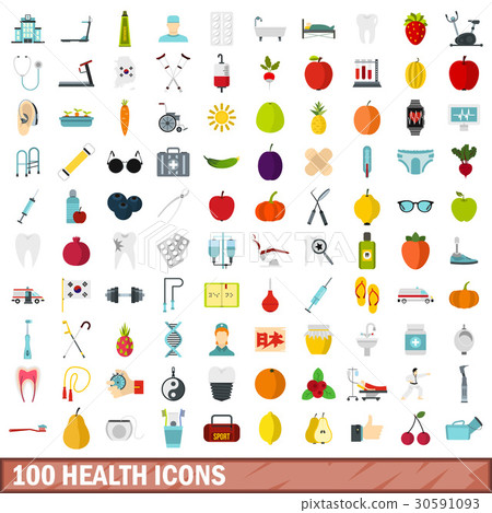 100 health icons set, flat style-插圖素材 [30591093] - PIXTA圖庫