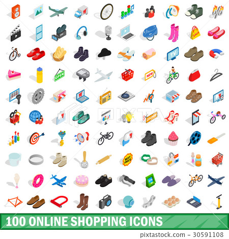 100 online shopping icons set, isometric 3d style 30591108