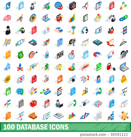 100 database icons set, isometric 3d style 30591121