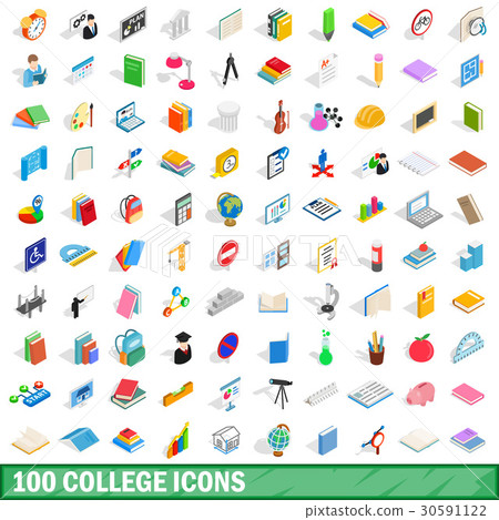 100 college icons set, isometric 3d style 100 college icons set, isometric 3d style 30591122