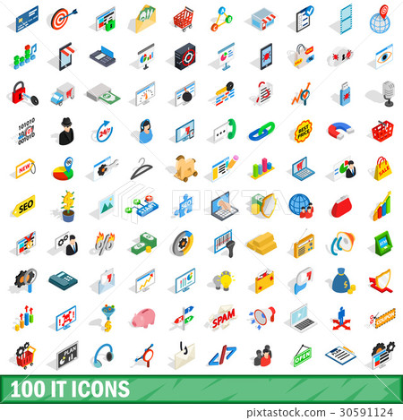 100 it icons set, isometric 3d style 30591124