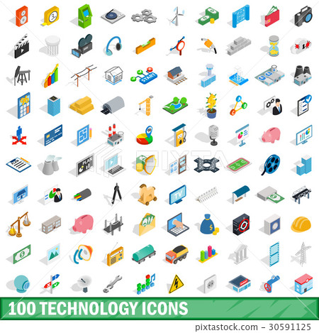 100 technology icons set, isometric 3d style 30591125