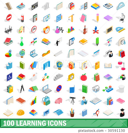 100 learning icons set, isometric 3d style 30591130