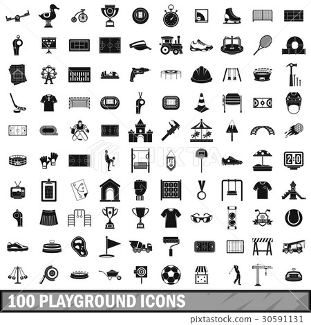 100 playground icons set, simple style 30591131