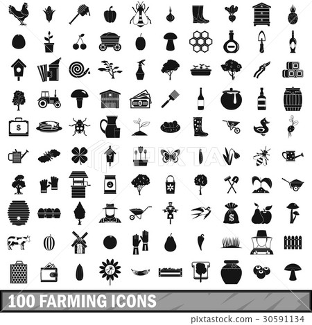 100 farming icons set, simple style - Stock Illustration [30591134] - PIXTA