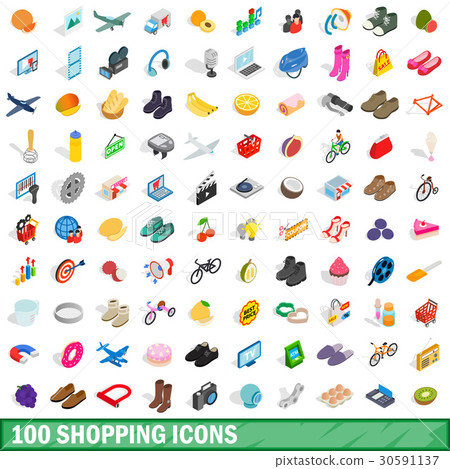 100 shopping icons set, isometric 3d style 100 shopping icons set, isometric 3d style 30591137