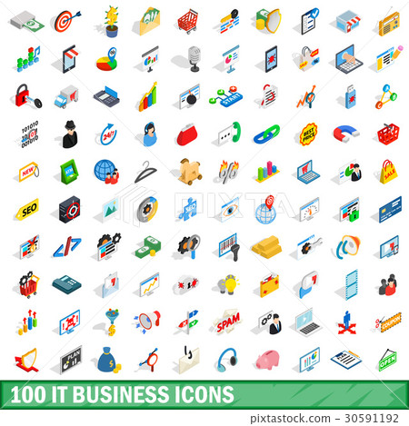 100 it business icons set, isometric 3d style 30591192