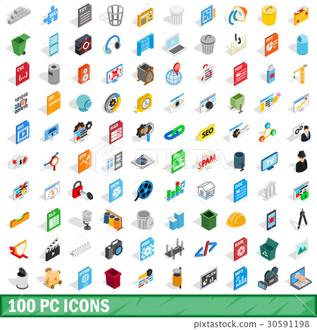 100 pc icons set, isometric 3d style 30591198