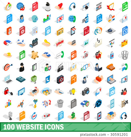 100 website icons set, isometric 3d style - Stock Illustration ...