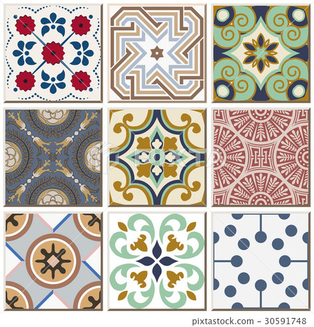 Antique ceramic tile pattern combo collection 30591748