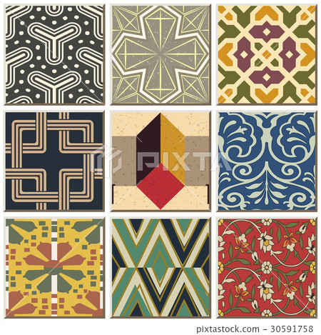 Antique ceramic tile pattern combo collection - Stock Illustration ...