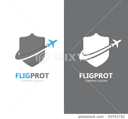 Vector of shield and airplane logo combination 30591782