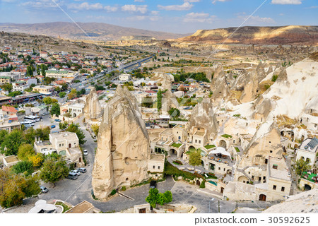 Top view of Goreme town. Cappadocia. Turkey Top view of Goreme town. Cappadocia. Turkey 30592625