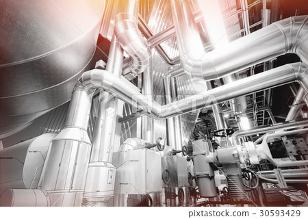 Sketch of piping design with industrial equipment Sketch of piping design with industrial equipment 30593429