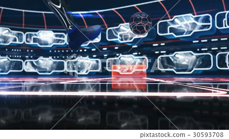 Soccer ball floating in space to goal with neon 30593708