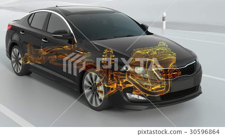 City car structure overview during driving. 4k 30596864