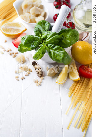Ingredients for cooking of homemade Italian pasta 30597553