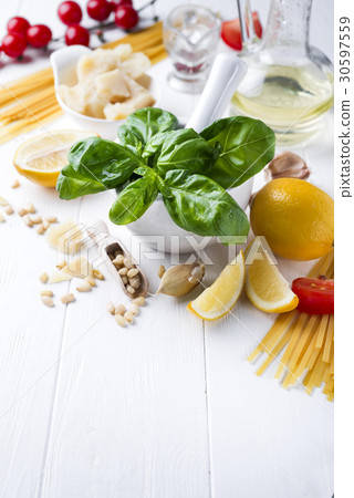 Ingredients for cooking of homemade Italian pasta 30597559