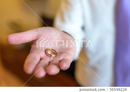 two wedding rings on grooms hand. two wedding rings on grooms hand. 30599226