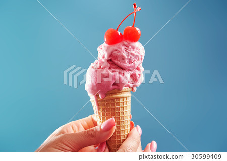 Melted amarena ice cream cone 30599409