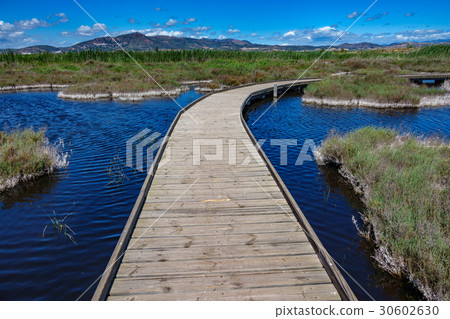 Wooden bridge across the lake 30602630