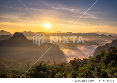 Scenic landscape sunshine over hill in morning 30603093