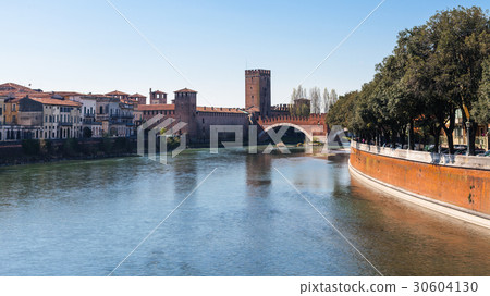 view of Adige river with Castelvecchio in Verona 30604130