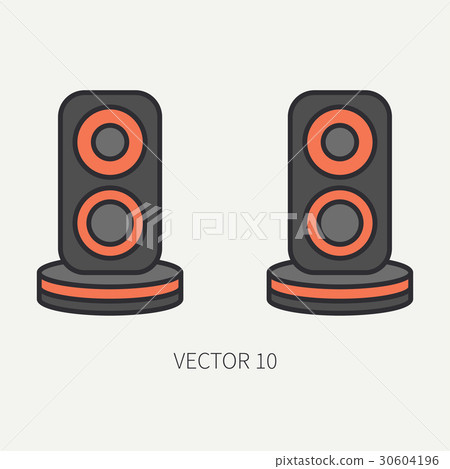 Line flat color vector computer part icon audio Line flat color vector computer part icon audio 30604196