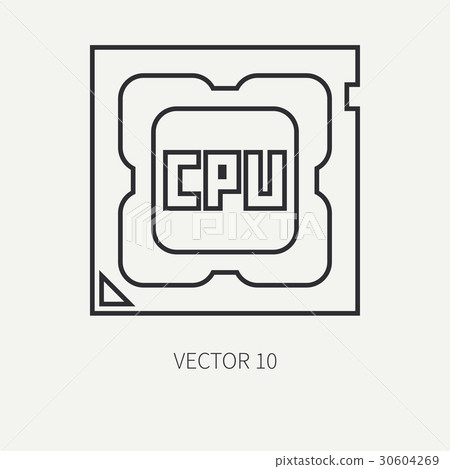 Line flat vector computer part icon processor - Stock Illustration ...