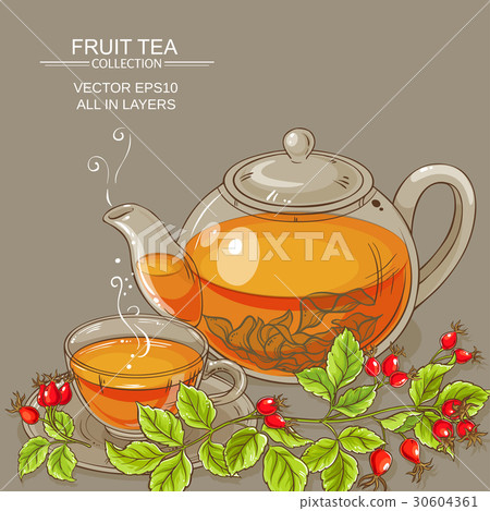 cup of wild rose hips tea and teaapot cup of wild rose hips tea and teaapot 30604361