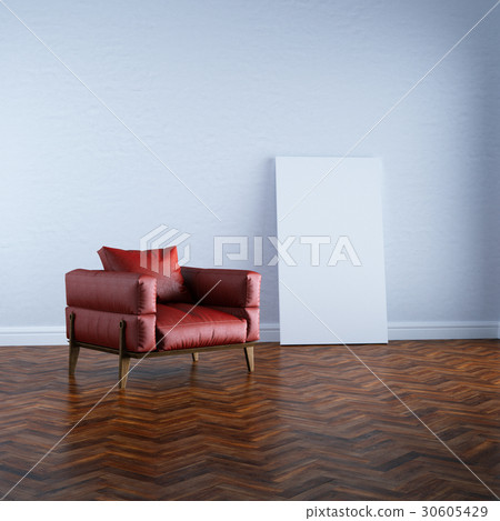 3d render red armchair in white interior mock up 3d render red armchair in white interior mock up 30605429