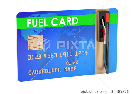 Fuel card with gas pump nozzle, 3D rendering 30605876