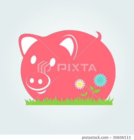 Cute pig on flower meadow 30606513