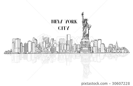 New York, USA skyline city sketch Liberty monument 30607228