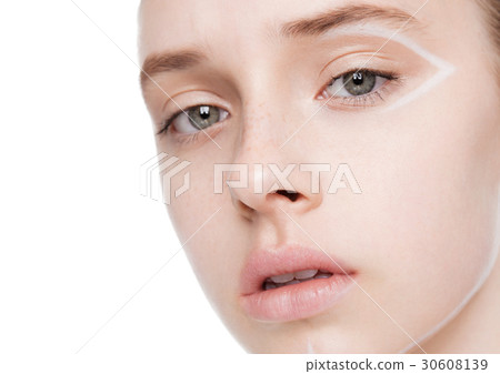 Beauty fashion model with creative lines makeup 30608139