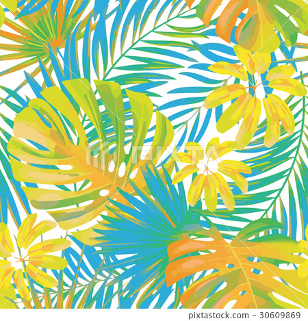 Summer exotic floral tropical palm, monstera Summer exotic floral tropical palm, monstera 30609869