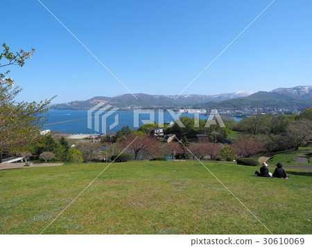 從小山Otaru寺廟綠色植物庭院看的風景 從小山Otaru寺廟綠色植物庭院看的風景 30610069