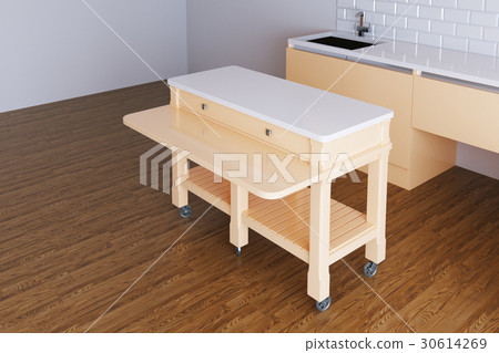 3d render beige kitchen in white room 30614269