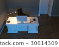 Contemporary office cabinet. Night scene. 3d  30614309