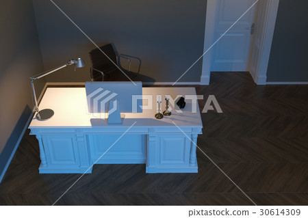 Contemporary office cabinet. Night scene. 3d  30614309
