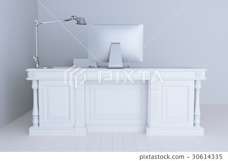 3d render white office interior with big lamp 30614335