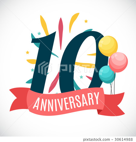 anniversary 10 years template with ribbon vector-圖庫插圖 [30614