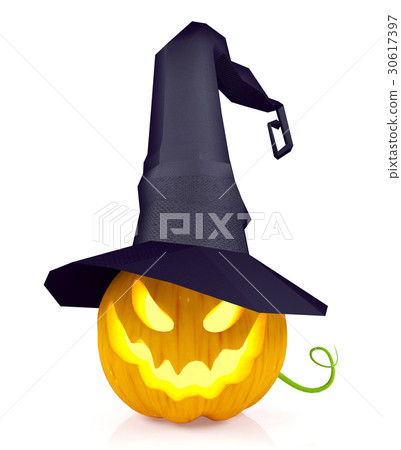 Halloween pumpkin wearing witch hat Halloween pumpkin wearing witch hat 30617397