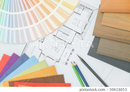 Sample of matterial on architectural drawing paper 30618053