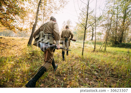Two Re-enactors Dressed As Russian Soviet Red Army 30623307