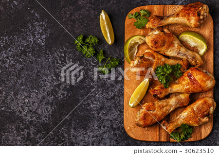 Fried chicken legs, top view. 30623510