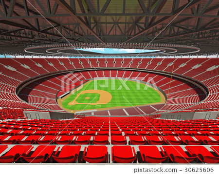 Beautiful modern baseball stadium with red seats 30625606