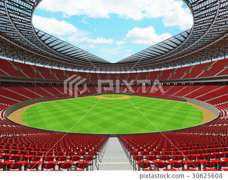 Beautiful modern baseball stadium with red seats 30625608