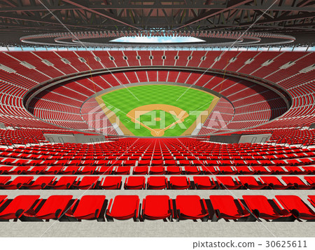 Beautiful modern baseball stadium with red seats 30625611