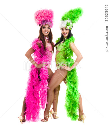 two carnival dancer women dancing against isolated two carnival dancer women dancing against isolated 30625942